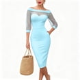thumbnail image 4 of ClodeEU Women's Off Shoulder Mesh 3/4 Sleeve Sweetheart Midi Bodycon Pencil Dress,Elegant Cocktail Wedding Guest Evening Gown Sky Blue,Women's Plus XL, 4 of 5
