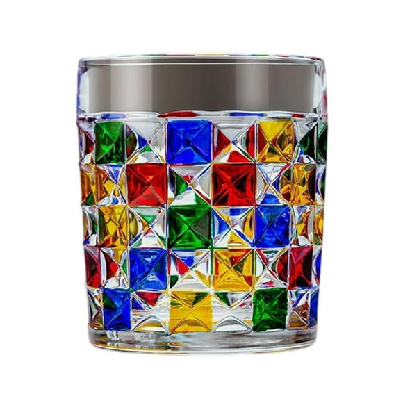 Handmade Crystal Glass Cup Drinking Glass for Water Juice Wine Elegant Color Block Design Desktop Liquid Storage Glassware
