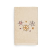 Linum Home Christmas Snowfall Embroidered Beige Turkish Cotton Hand Towel