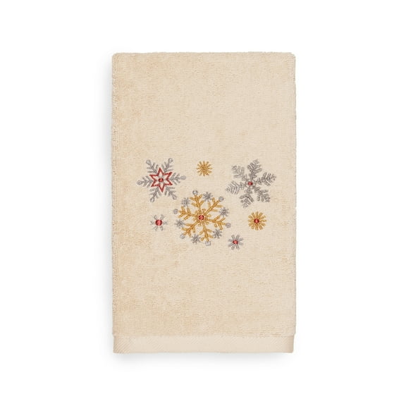 Linum Home Christmas Snowfall Embroidered Beige Turkish Cotton Hand Towel