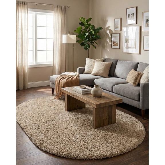 Solid Shag Rug - 5'3" x 8' Oval Taupe - Plush Comfort for Bedrooms, Nurseries & Playrooms