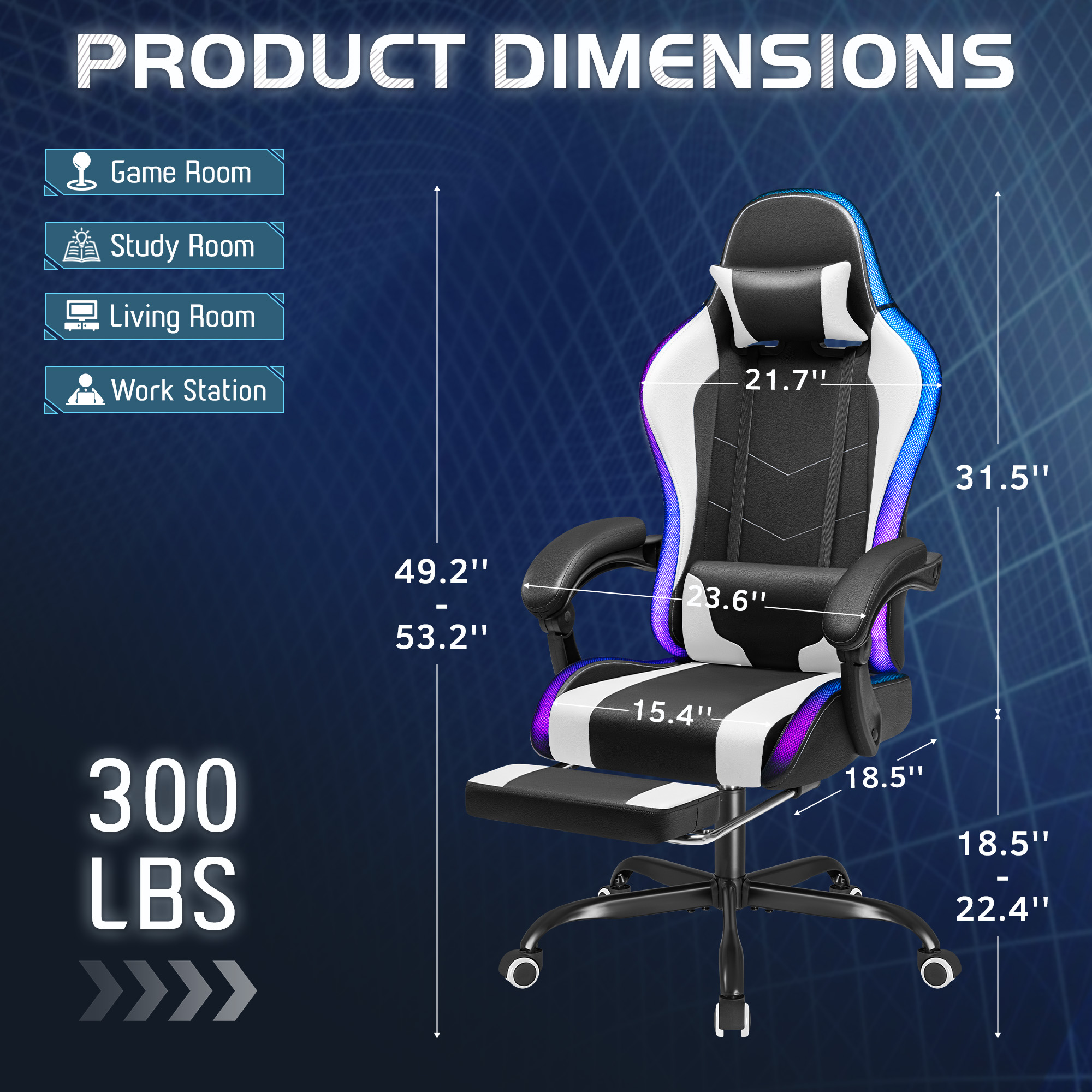 Homall RGB Gaming Chair With Massage Lumbar Support photo 8