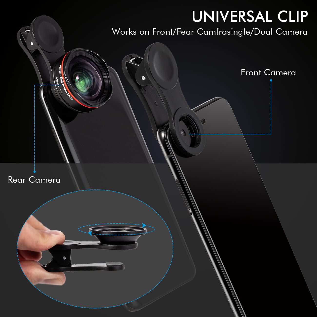 2-in-1 Lens Kit 0.6X Wide Angle+15X Macro Camera Lens with Universal Clip for iPhone Xiaomi Air Phone 