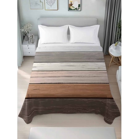 Farmhouse Brown Grey Twim XL Size Flat Sheet, Wrinkleproof & Fadeproof Cooling Flat Bed Sheet Only, Country Vintage Wooden Breathable Soft Bedding Top Sheets 66 x 102 Inches