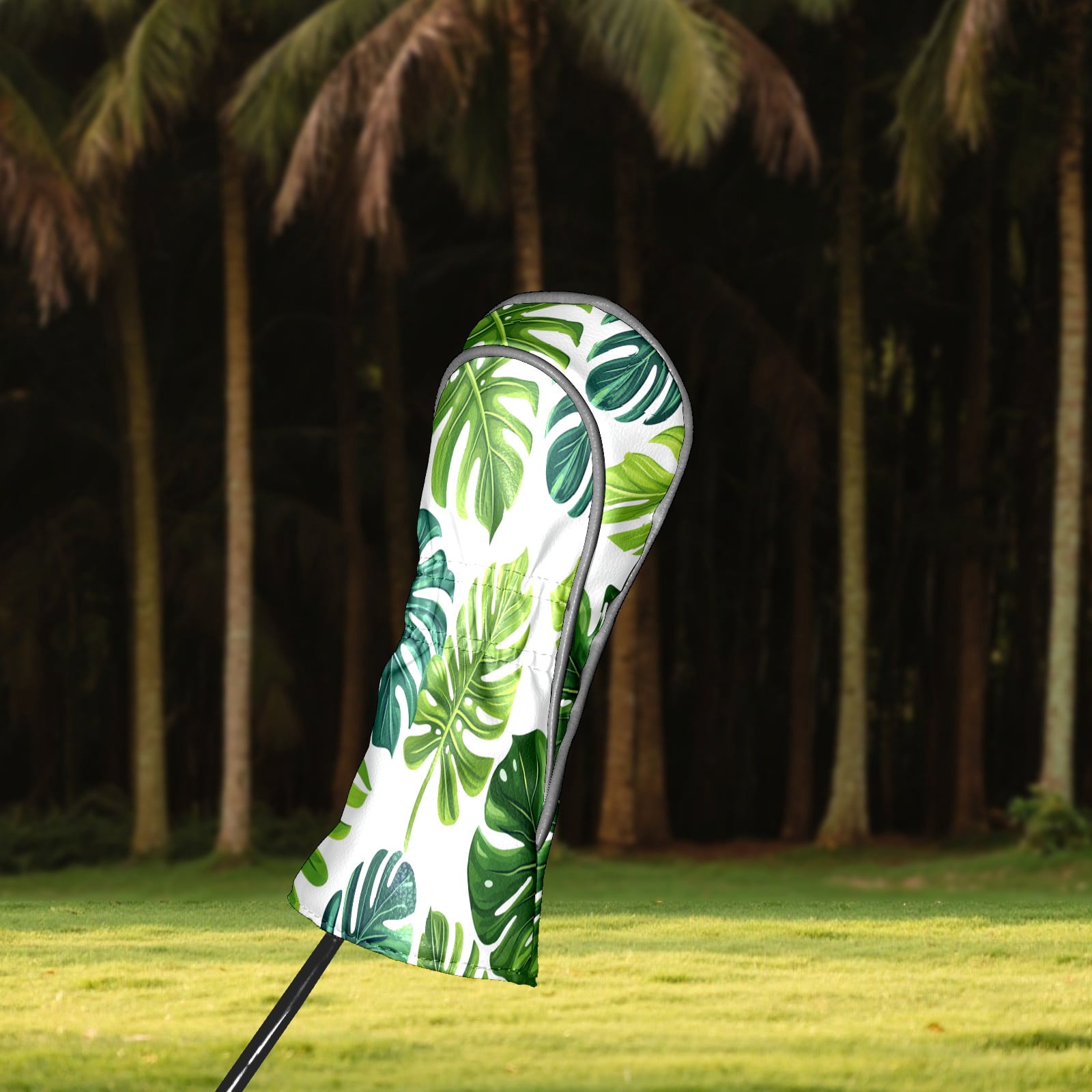 Golf Club Covers PU Leather Waterproof Head Covers for Fairway Woods Hybrids Green Leaves