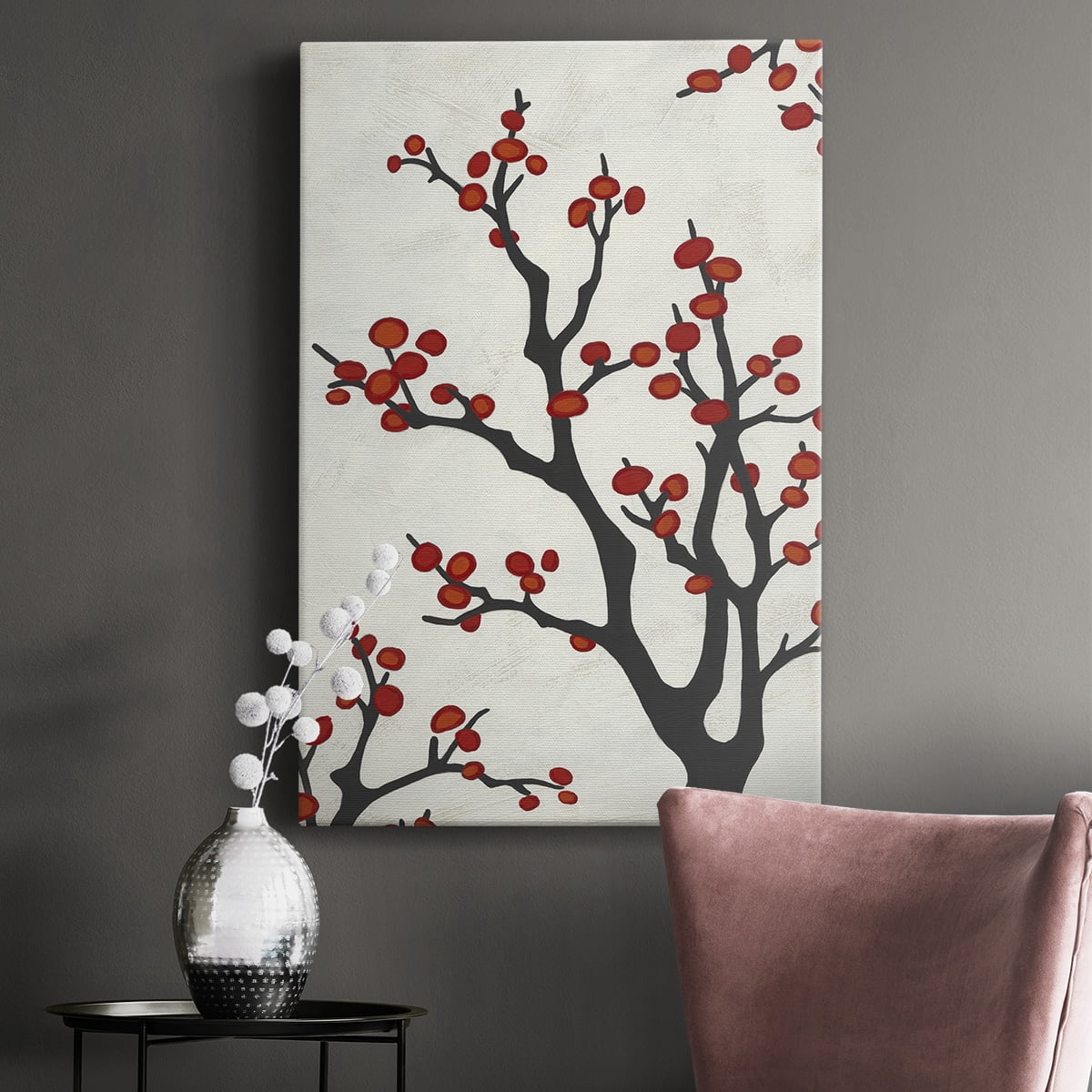 Red Berry Branch II Premium Gallery Wrapped Canvas - Ready to Hang