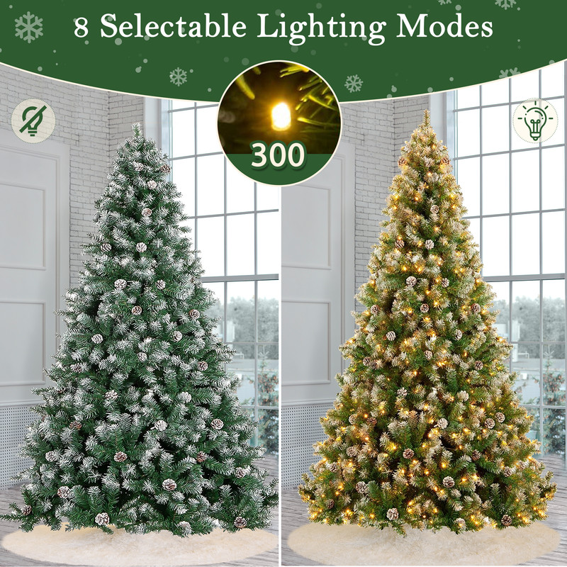 Yexmas 7.5ft Pre-Lit Artificial Christmas Trees,Green Xmas Tree with Large Christmas Tree Storage Bag,Pinecones, Berries, Realistic Artificial Christmas Trees for Home, Office, Party Decoration