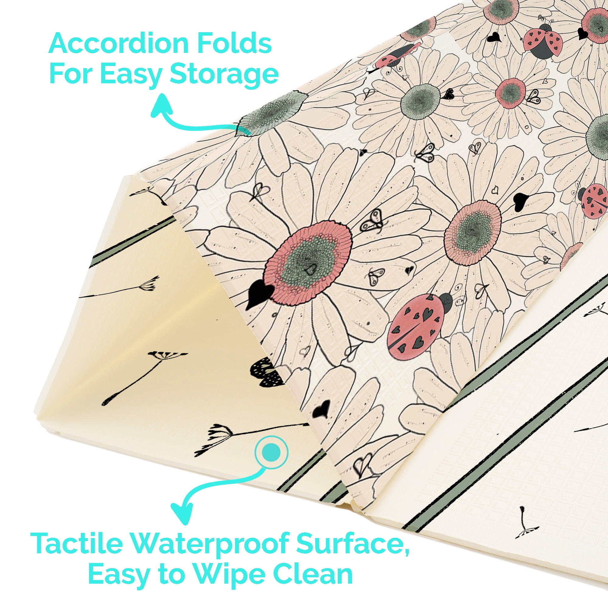 JumpOff Jo - Large Waterproof Foam Padded Play Mat for Babies, Foldable, Unisex, 70 in. x 59 in. - Daisy and Dandelion