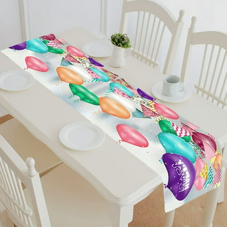 

ABPHQTO Colors Balloons Happy Birthday Table Runner Placemat Tablecloth For Home Decor 16x72 Inch