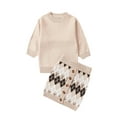 thumbnail image 2 of Kids Girls Skirt Set, Long Sleeve Crew Neck Sweater with Rhombus Skirt 2-piece Outfit Clothes, 2 of 10