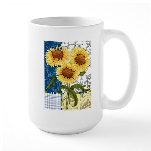 CafePress - SUNFLOWER SUMMER - 15 oz Ceramic Large White Novelty Mug
