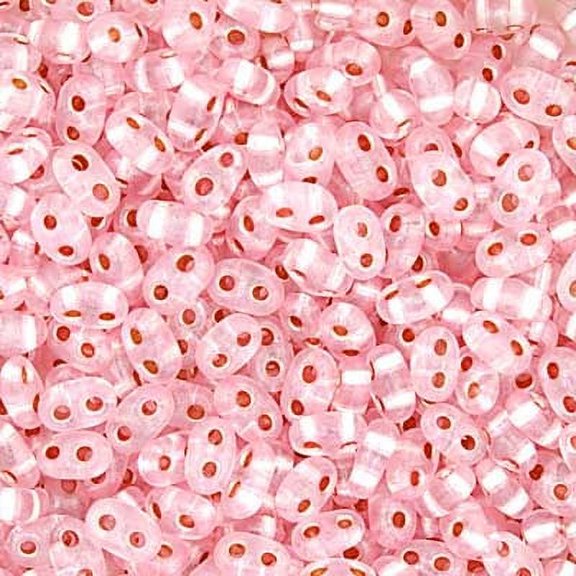 John Bead Czech Duo / Twin Seed Beads 2.5x5mm Rose Pink Pearl color with 2 holes