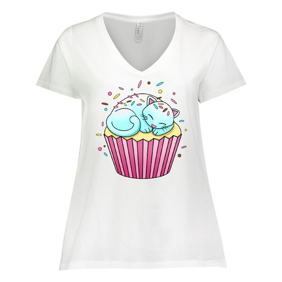 Inktastic Kitty Cupcake Cute Cat Women's Plus Size V-Neck T-Shirt