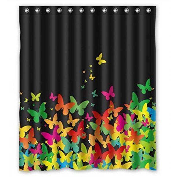 Hellodecor Butterflies Shower Curtain Polyester Fabric Bathroom Decorative Curtain Size 60x72 2003