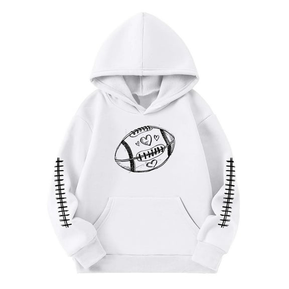 Toddler Girls Hoodies Sweatshirts Kids Pullover Football Print Hooded Sweatshirt Girls Outerwear Clothes White Size 3-4T