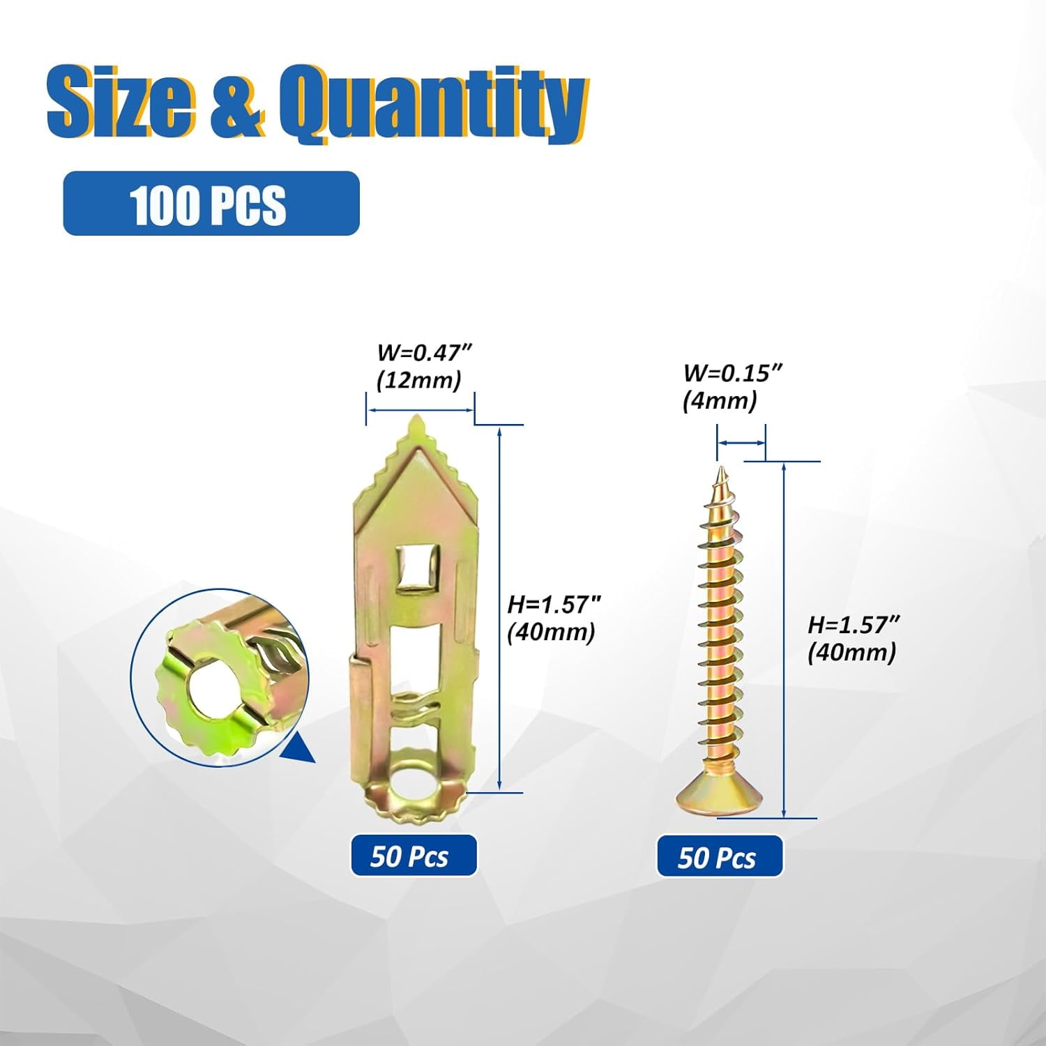 Self Drilling Drywall Anchors with Screws Kit - 100 Pcs Heavy Duty Metal Expansion Anchors for Sheetrock, No Drill Needed, 50lb Rating, 2026 Upgraded Design
