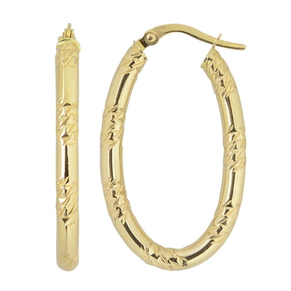 KoolJewelry 10k Yellow Gold Diamond-cut and High Polish Oval Hoop Earrings