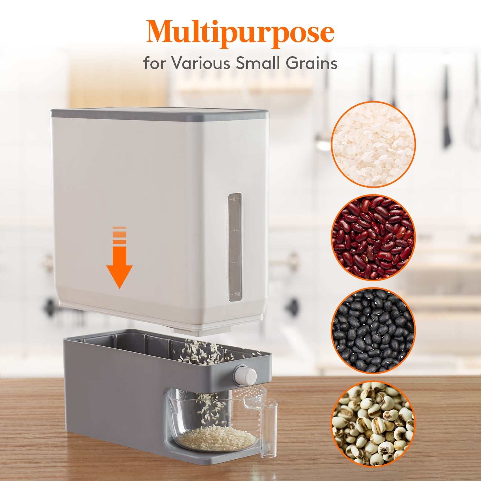 Leaglojoy 25 lbs Rice Dispenser, Airtight BPA-Free Storage Container for Rice, Cereal, and Kitchen Pantry