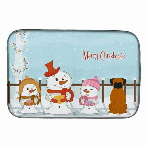 Carolines Treasures BB2446DDM Merry Christmas Carolers Fawn Boxer Dish Drying Mat