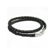 Sterling Silver Black Bolo Braided Leather 3mm Cord Choker Necklace for European Bead Charms, 24"