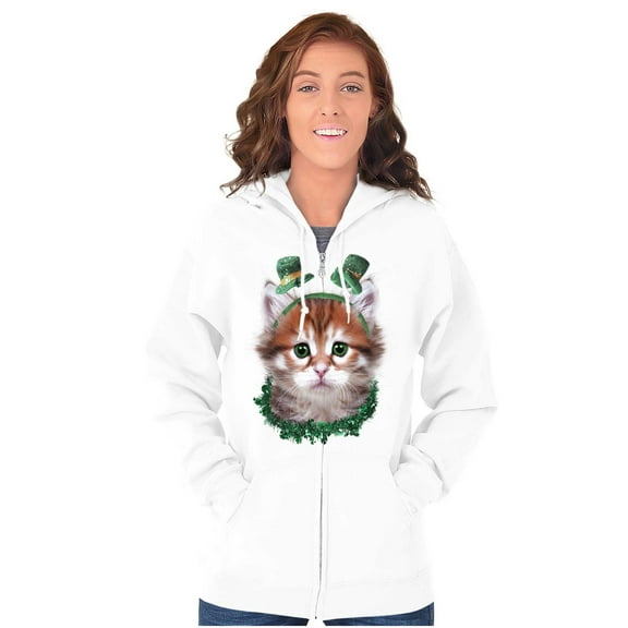 Irish Cat Lover St Patricks Day Zip Hoodie Sweatshirt Women Brisco Brands M