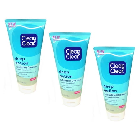 Clean & Clear Oil-Free Deep Action Exfoliating Facial Wash, 5 fl. oz (Pack Of 3)