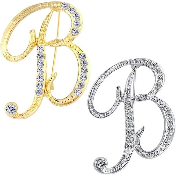 2 Pcs Letter Brooch Pins Initial Rhinestone Silver Gold Plated Brooch for Women Crafts A-Z