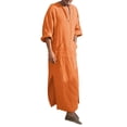 thumbnail image 4 of XIAONU Men's Linen Kaftan Relaxed Fit V Neck Three Quarter Sleeve Robe Breathable Resort Wear Kaftans, 4 of 8