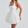 thumbnail image 6 of Mawalde Women Sleeveless Halter Dress Casual Tie Up Backless Corset Bubble Beach Party Dress White XS, 6 of 8