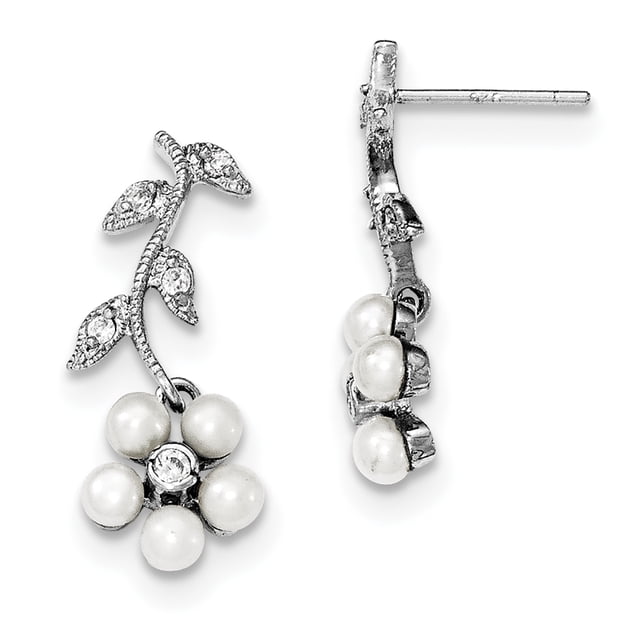 Boucles d'Oreilles en Argent Sterling Rhodié FW Perle CZ Post QE4334