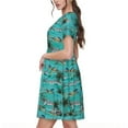 thumbnail image 2 of Lsque Hawaii Palms Print Women's Casual Dress T-Shirt Summer Short Sleeve Scoop Neck Swing Dresses, 2 of 6