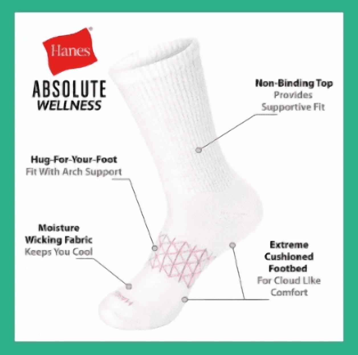 Hanes Absolute Wellness Women's Crew Socks Pack, Non-Binding, Cushioned, 3-Pairs