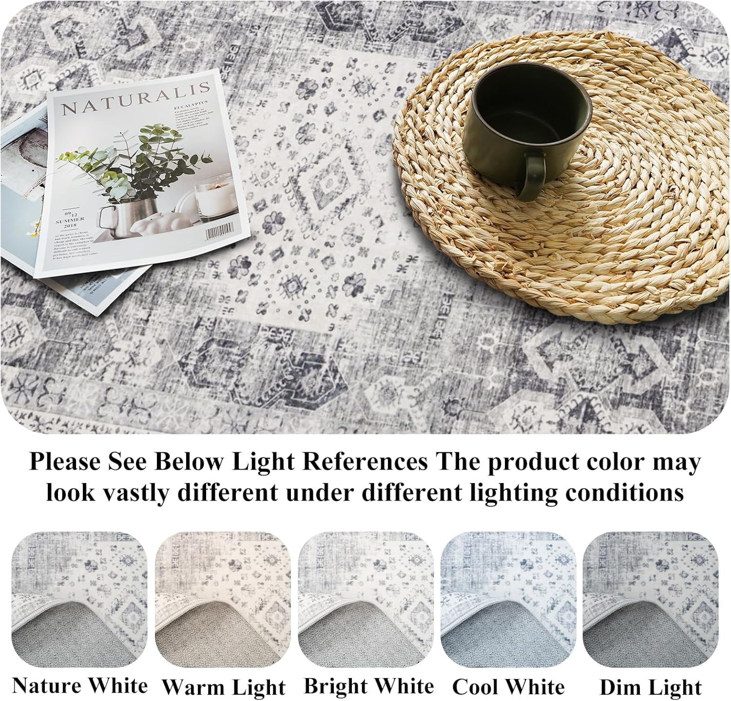 Washable 2x6 Kitchen Runner Rug - Indoor Hallway Rugs with Non Slip Backing Soft Stain Resistant Floor Carpet for Entryway Laundry Vintage Floor Home Decor Mat for Bathroom (2' x 6', Grey)