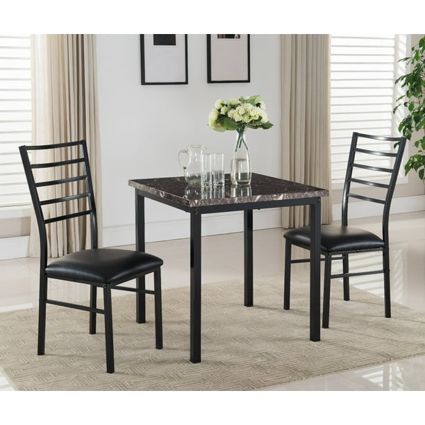 3 Piece Black Faux Marble Metal 30 Square Kitchen Dinette Dining Table 2 Side Chairs Set Walmart Com Walmart Com