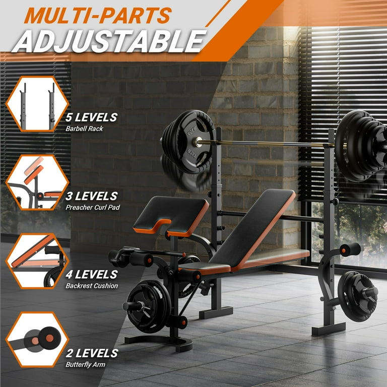 GIKPAL 660lb 6 in 1 Adjustable Weight Bench with Multi Purpose Workout Bench Set With Barbel Rack and Leg Developer for Home Gym Full Body Function