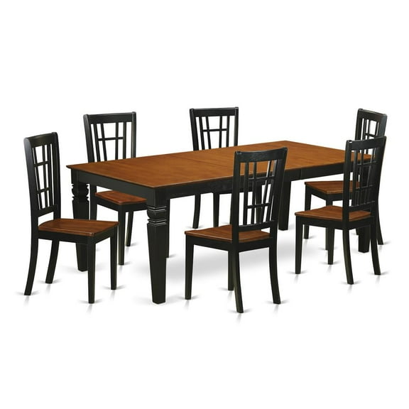 East West Furniture Logan 7-piece Table and Dining Chair Set in Black/Cherry