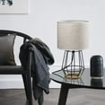 thumbnail image 4 of Farmhouse Table Lamp Basket Cage Style Black Chrome Metal Base with Linen Fabric Shade, 4 of 7