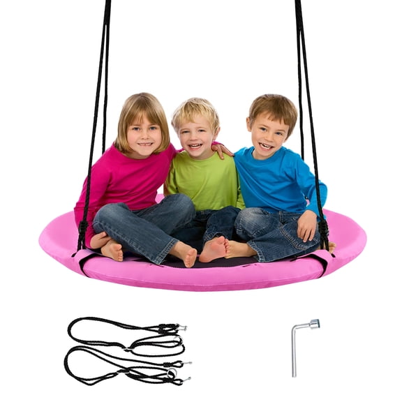 Goplus 40'' Flying Saucer Tree Swing Indoor Outdoor Play Set Swing for Kids Pink