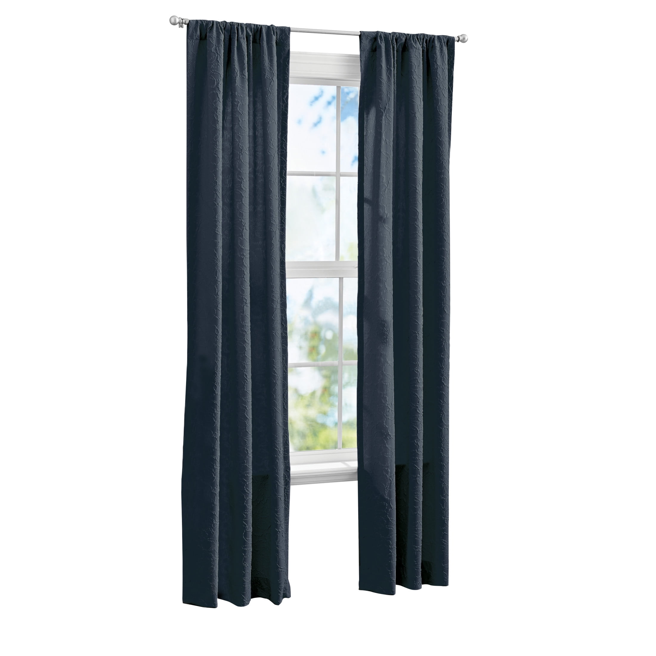 Mainstays Microsculpt Floral Rod Pocket Curtain Pair, Set of 2, Blue Cove, 37"W x 95"L