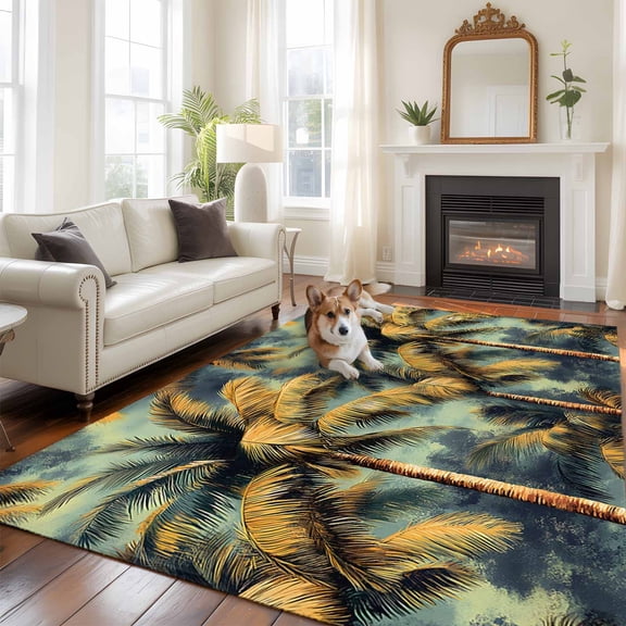 6'x9' Area Rugs, Palm Tree Indoor Outdoor Area Rug for Living Room Bedroom, Retro Summer Botanical Tropical Plant Leaves Washable Bathroom Rugs Kitchen Floor Carpet Mats Home Decor Aesthetic