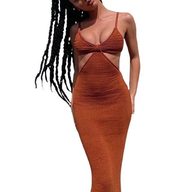 Txlixc Vestido largo con tirantes sexy para mujer Vestido ajustado de cintura alta sin espalda hueca Txlixc Moda