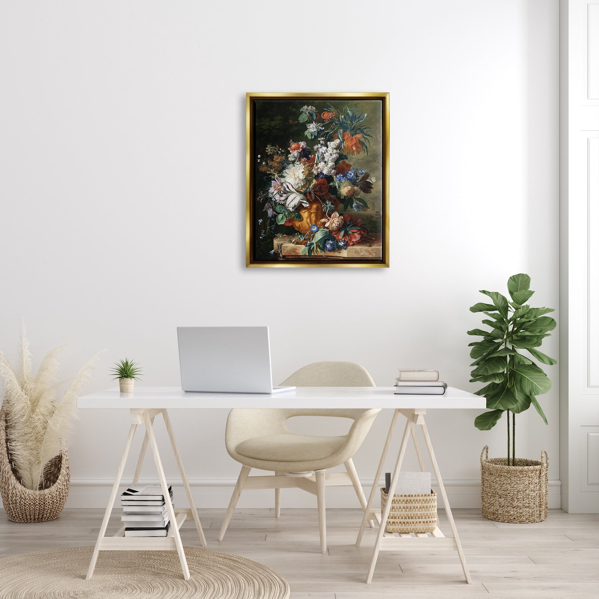 Stupell Industries Bouquet of Flowers in Urn Jan van Huysum Painting Painting Metallic Gold Floating Framed Canvas Print Wall Art, Design by one1000paintings