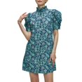 thumbnail image 1 of Vestido Ladyful Summer Floral de manga corta con botones azules para mujer, 1 of 6