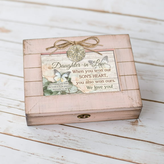 Cottage Garden Daughter in Law We Love You Blush Pink Distressed Locket Music Box Plays Friend in Jesus