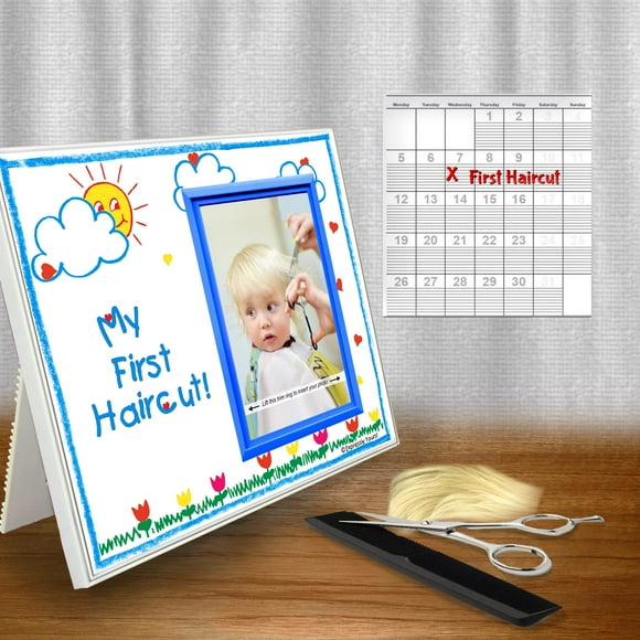 My First Haircut! - Picture Frame Memorable Moment Photo Gift - Crayola-Tabletop Size 8.25 x 7 in - Easy-Load 3.5 x 5 Photo