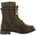 thumbnail image 2 of Link Mango-31 Girls Kids Round Toe Military Lace Up Knit Ankle Cuff Low Heel Combat Boots, Brown, 3, 2 of 4