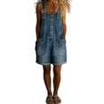 thumbnail image 2 of Joernso Denim Bib Overall Shorts for Women Button Front Wide Leg Loose Jean Shorts Jumpsuit Adjustable Straps Baggy Summer Rompers, 2 of 8