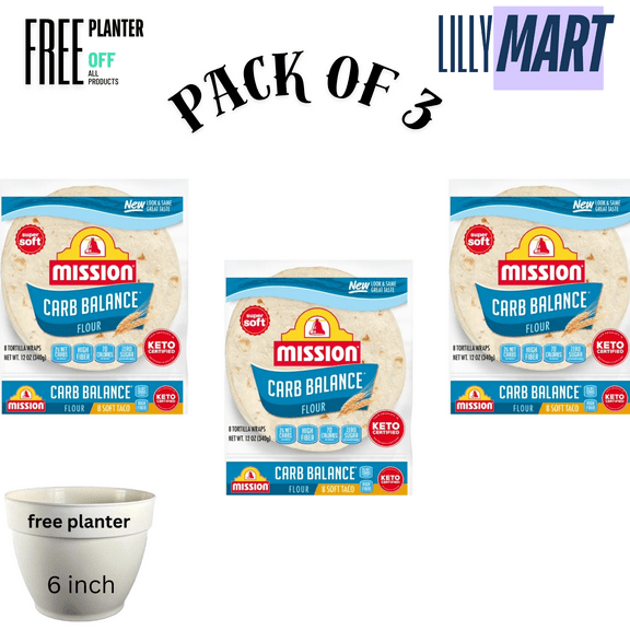 Mission Carb Balance Flour Tortillas, Soft Taco Size, 8 Count (pack of 3)