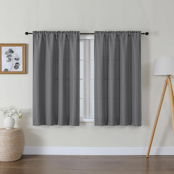 FAGRSA-Bessie Dark Grey Curtains 45 Inch Length 2 Panels, Light Filtering Curtains for Bedroom, Faux Linen Textured Window Drapes Rod Pocket, Window Treatments for Small Windows, Each 30 W x 45 L