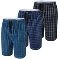 thumbnail image 4 of MoFiz Men's 3-Pack Woven Pajama Shorts 100% Cotton Plaid Sleep Lounge, 4 of 7